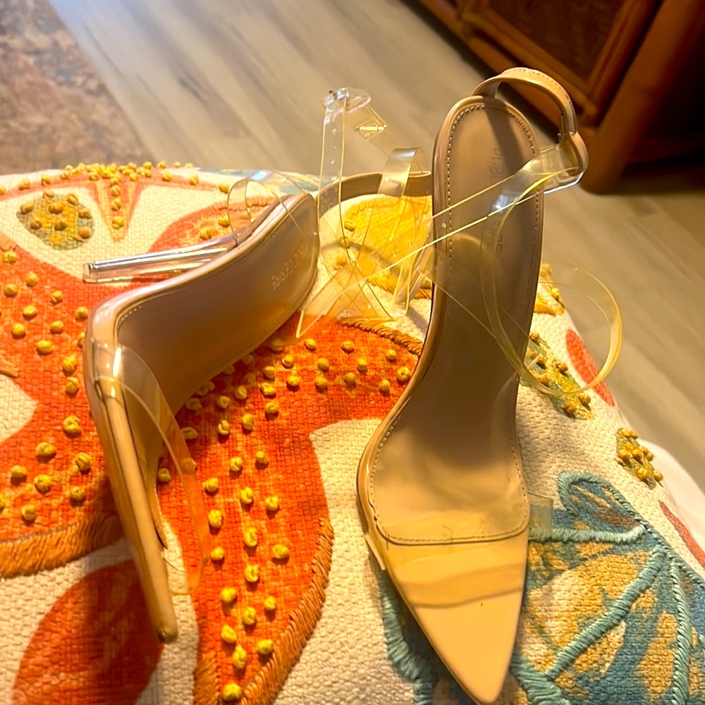🌹FINAL PRICE! Public Desire GUC Twice 4” Clear Crisscross PVC Size 8 Heels!
